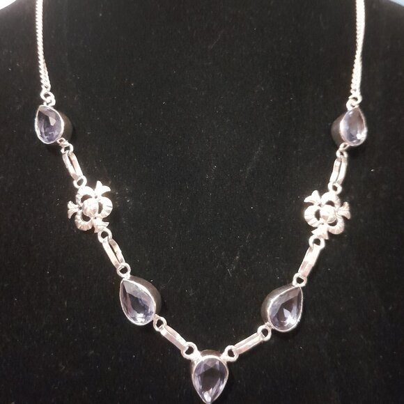 Amethyst 5 Stone Necklace - .925 Sterling Silver - Picture 1 of 2